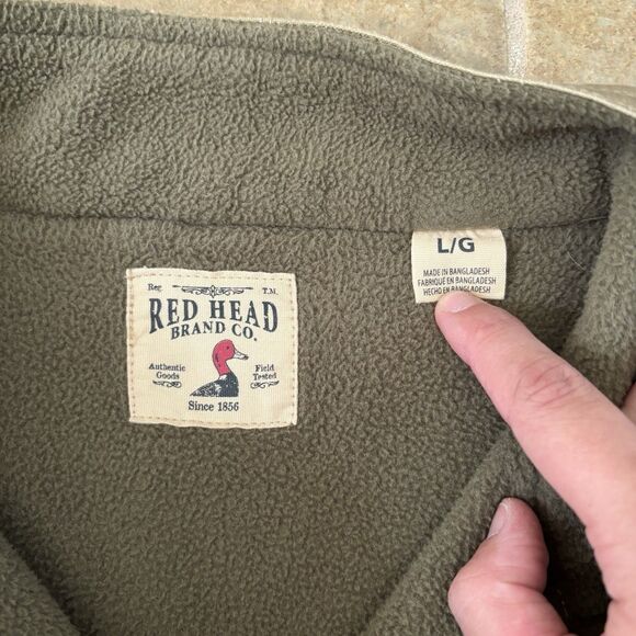 Redhead Duck Hunting Vest Mens Size L Khaki Green Fleece Lining Canvas - Picture 2 of 6